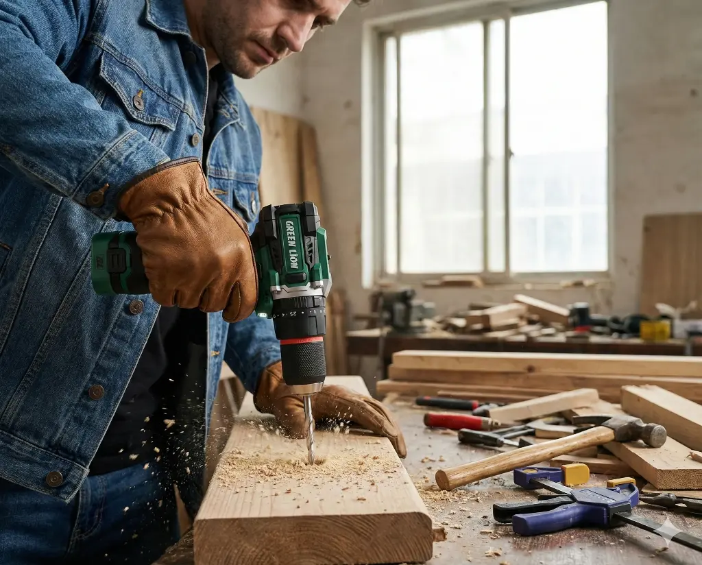 Green Lion GD-15 Pro Drive Cordless Hammer Drill 2*18V 3.0Ah Battery - Green