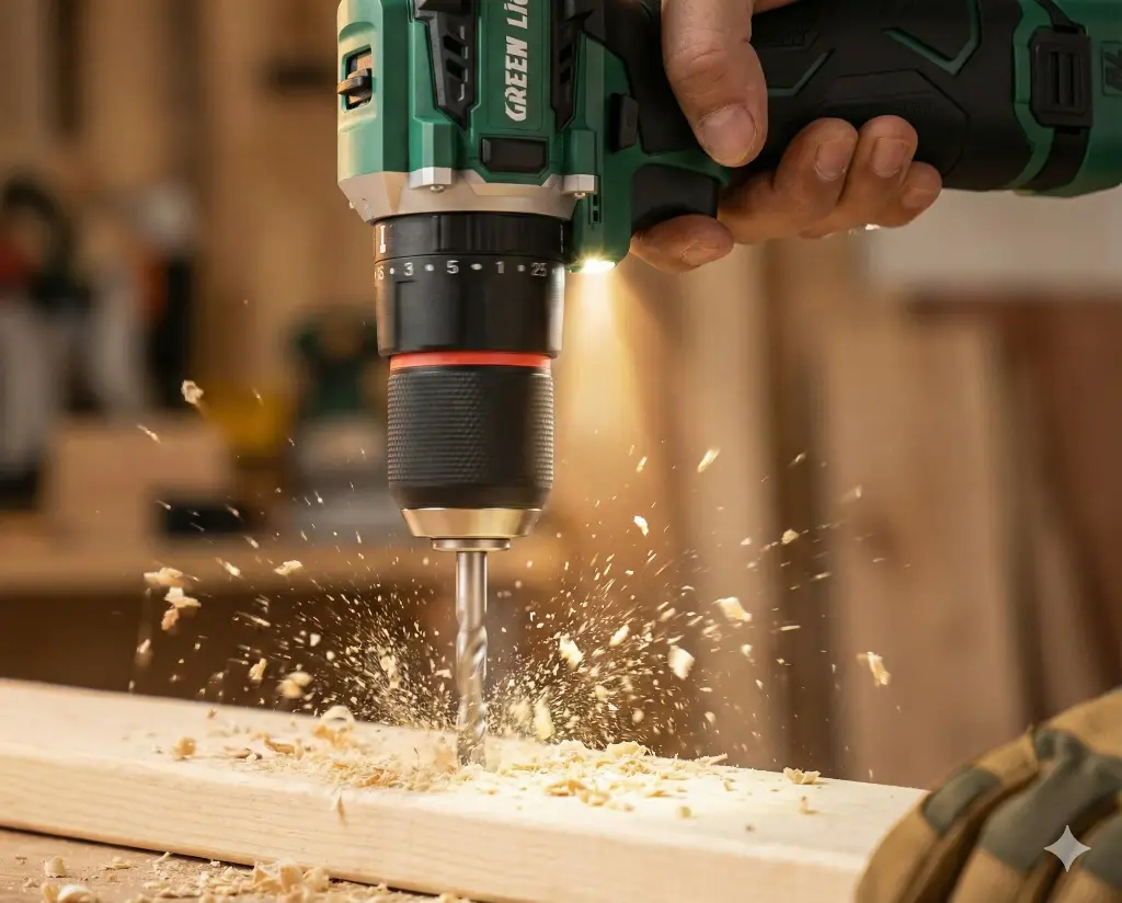 Green Lion GD-15 Pro Drive Cordless Hammer Drill 2*18V 3.0Ah Battery - Green