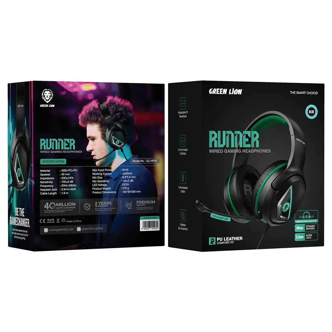 Green Lion RUNNER wired Gaming Headphone - Blue