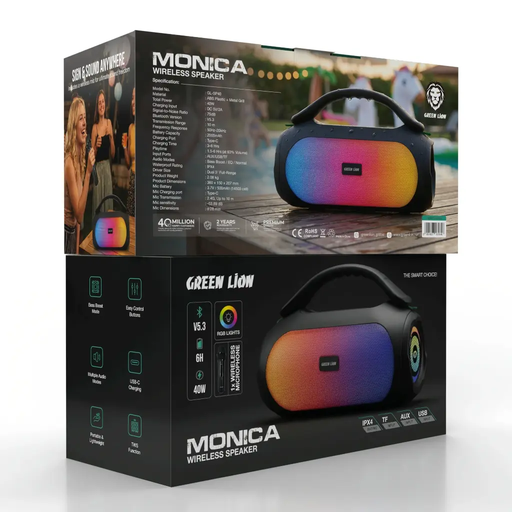 Green Lion Monica Wireless Speaker with Mic- Black