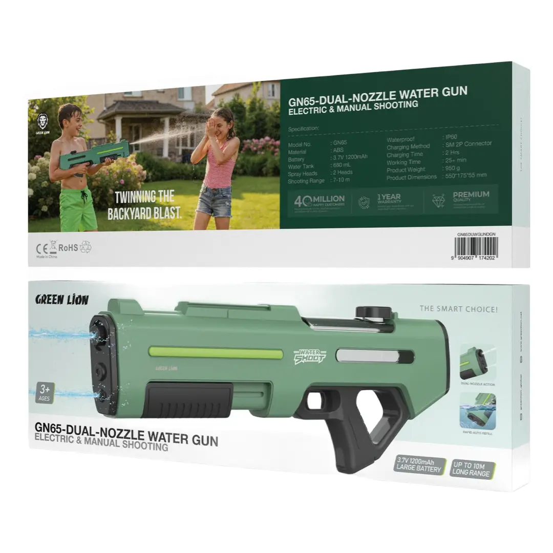 Green Lion GN65-Dual Nozzle Water Gun Electric & Manual Shooting