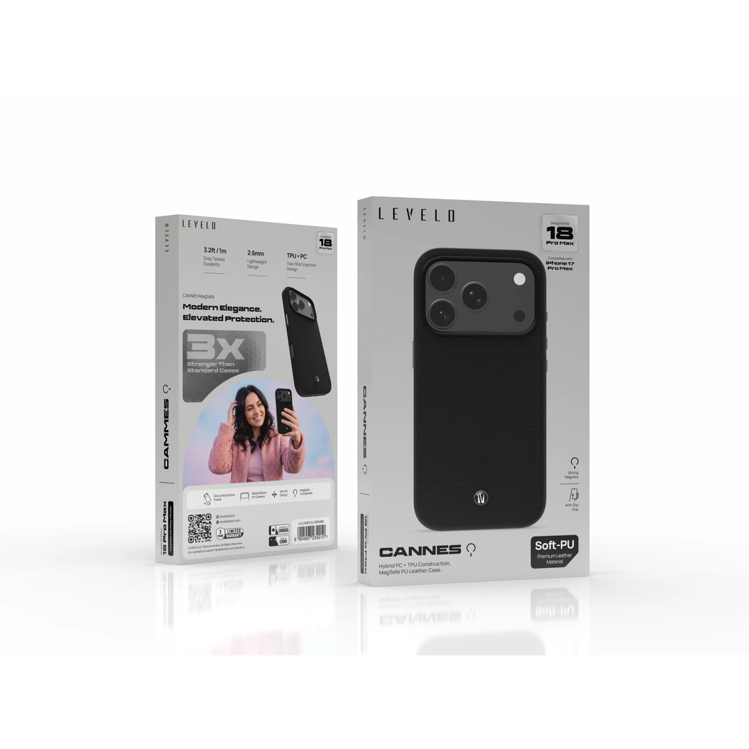 Levelo Cannes PU Leather Case for iPhone 18 Pro Max - Black