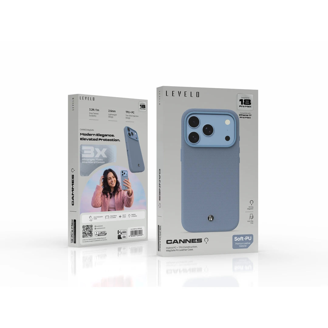 Levelo Cannes PU Leather Case for iPhone 18 Pro Max - Light Blue