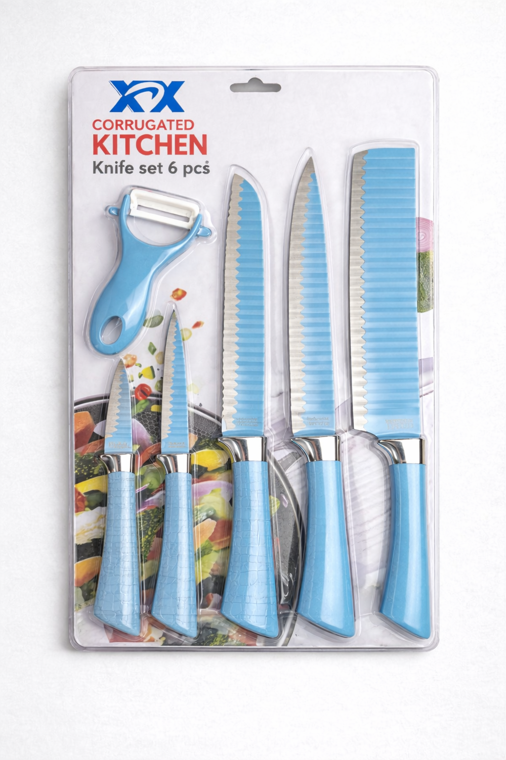 Corrugated Kitchen Knife Set 6 Pieces with Peeler – Stainless Steel Blades