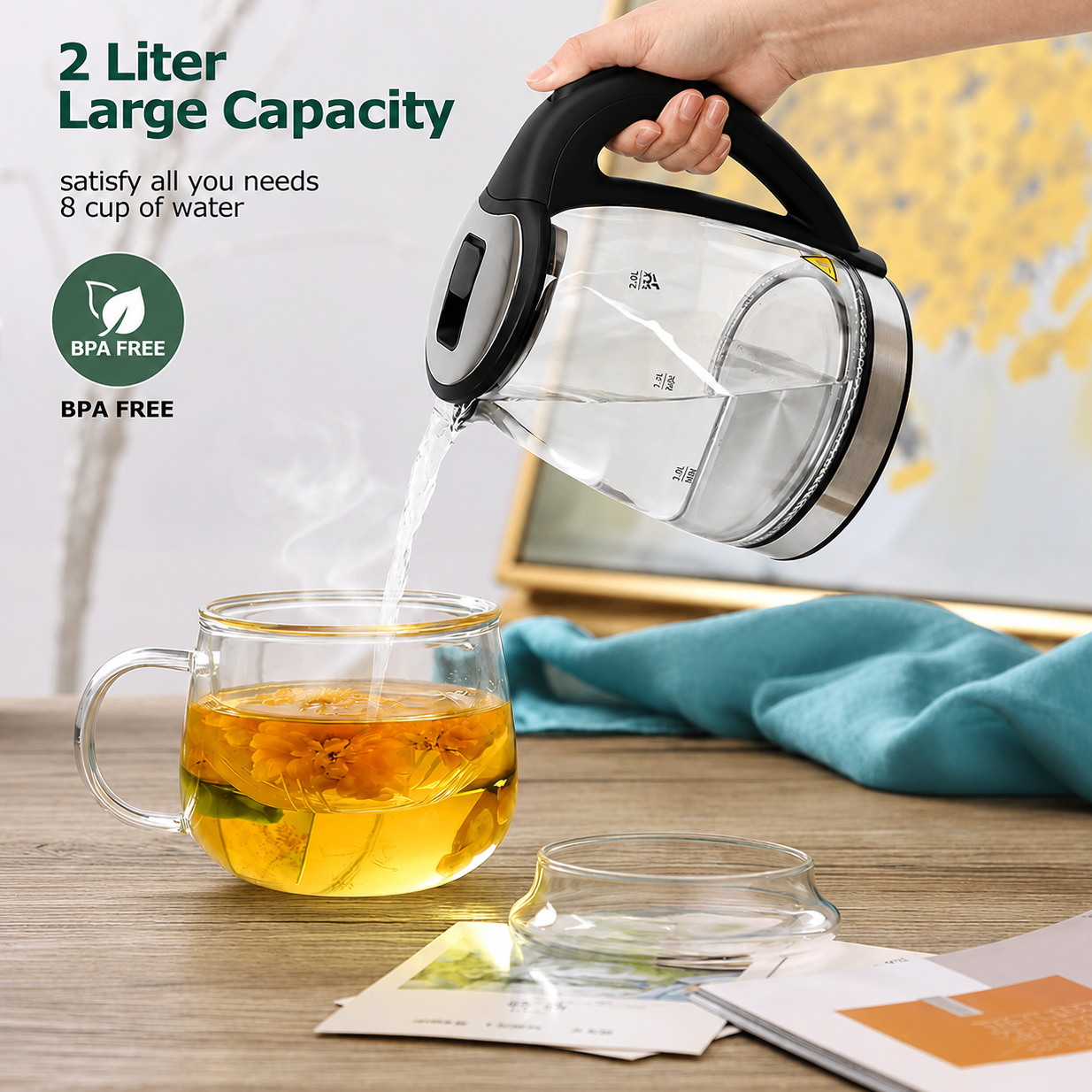 RA Electric Glass Kettle 1.8L Fast Boil with LED Indicator & Auto Shut Off – Black