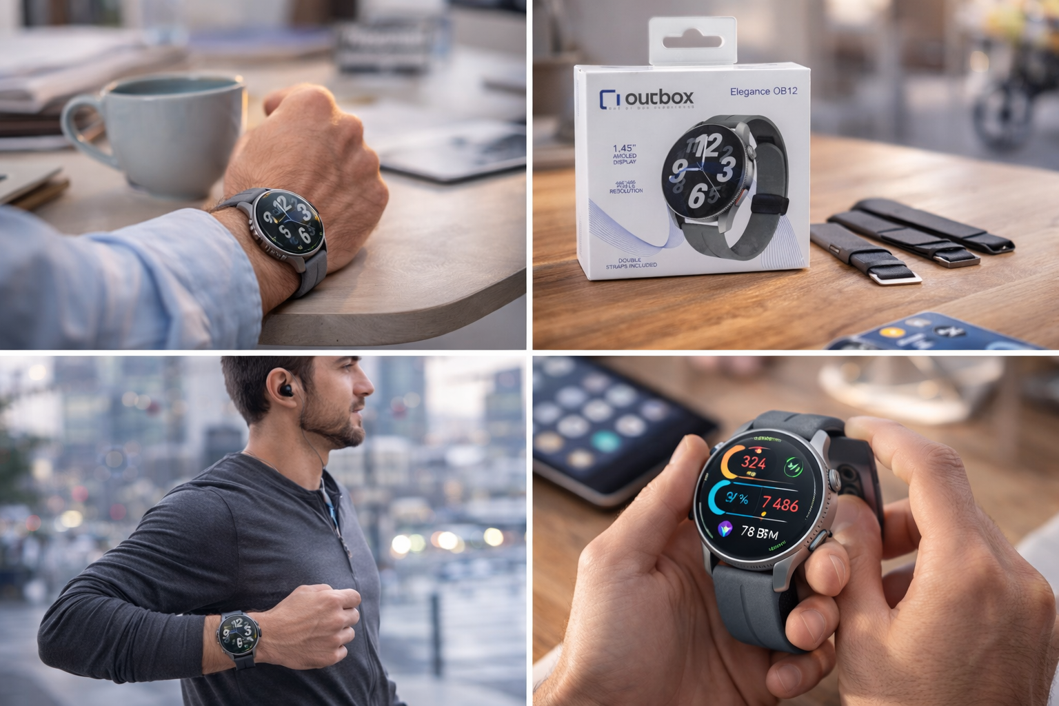 ساعة Outbox Elegance OB12 الذكية بشاشة AMOLED مقاس 1.45 بوصة