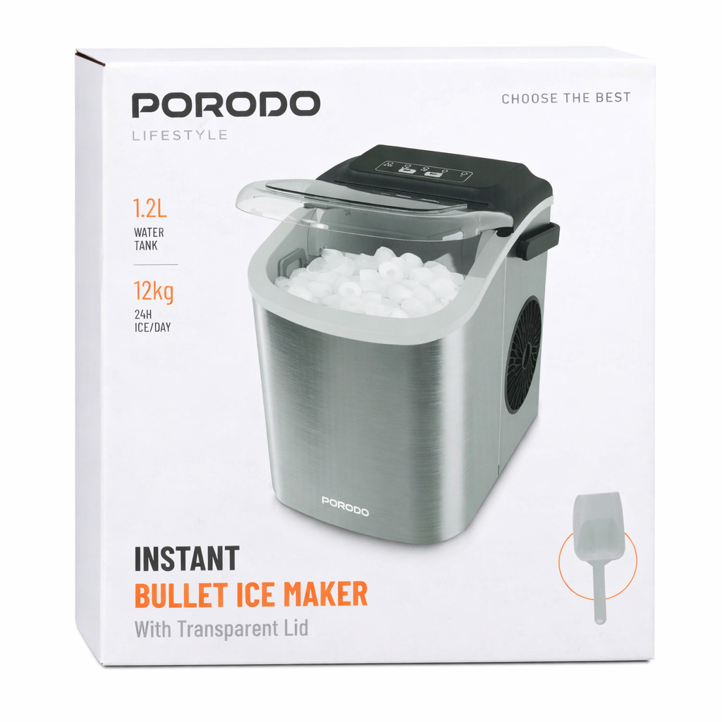 ماكينة صنع الثلج Porodo Instant Bullet Ice Maker بغطاء شفاف
