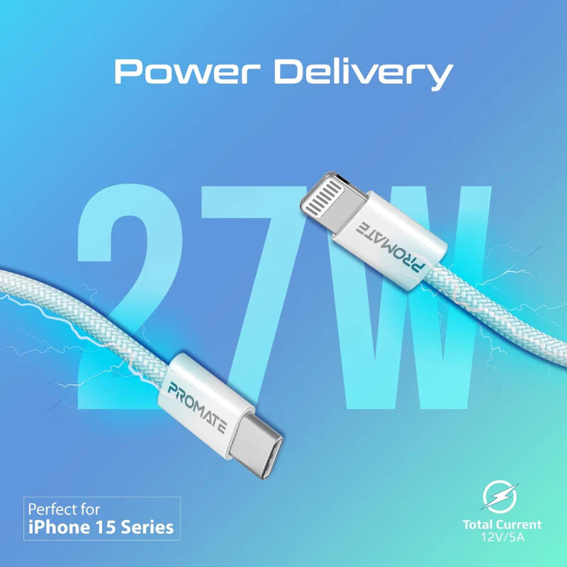 كابل PROMATE EcoLine-Ci120 27W PD USB-C إلى Lightning بطول 120 سم