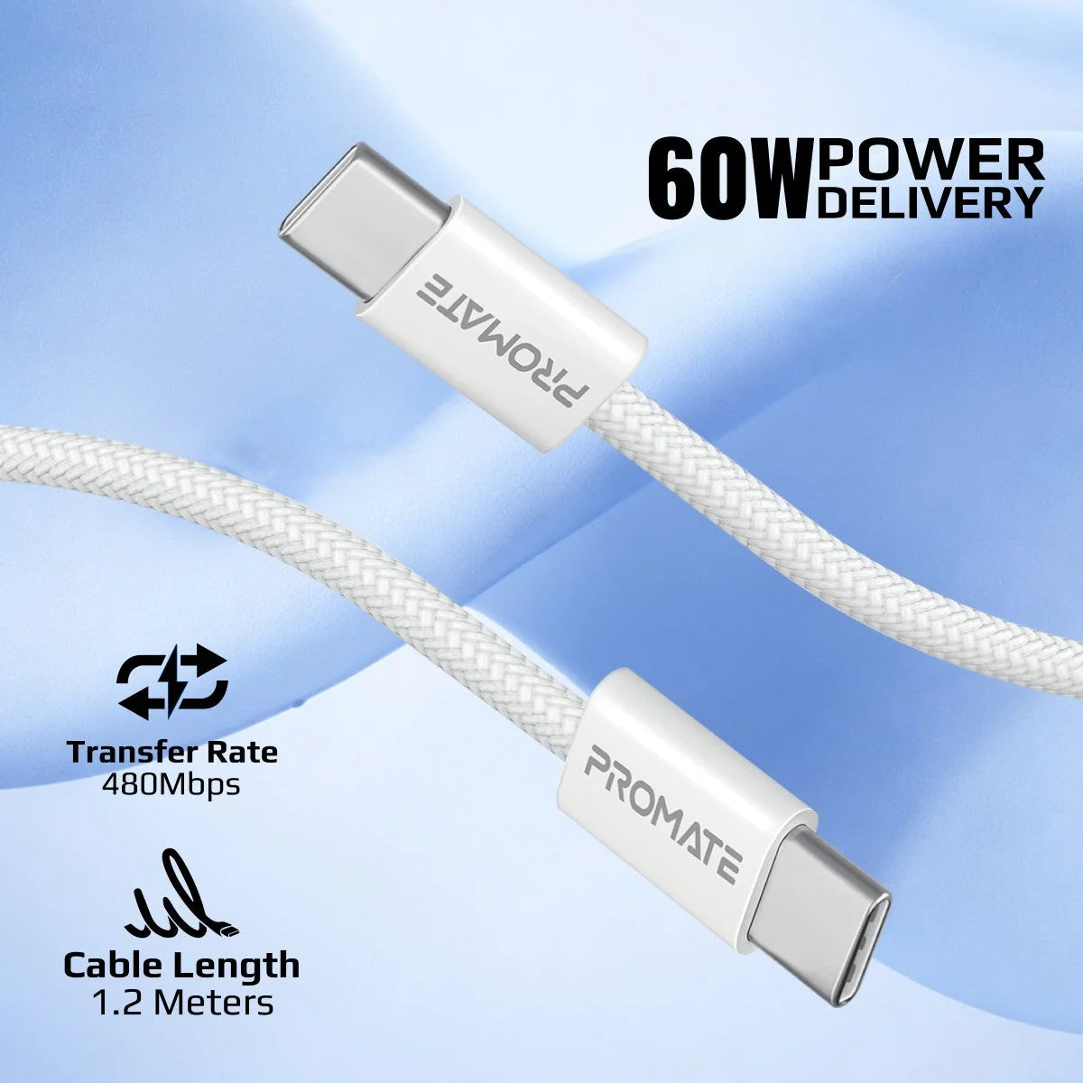 EcoLine-CC120 60W PD USB-C to USB-C Cable, 120cm length