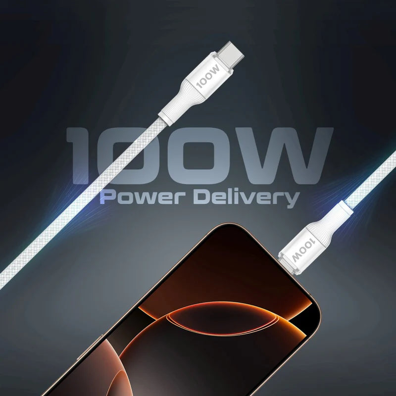 كابل شحن PROMATE Fusion-CCW 3 في 1 USB-C إلى 100W PD USB-C، 27W USB-C وشاحن Apple Watch بقوة 5W