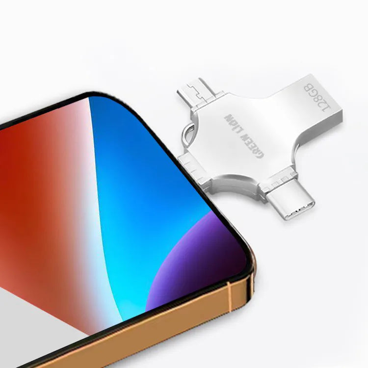 فلاش ميموري 256GB متعدد المنافذ 4 في 1 (USB-C / Lightning / Micro USB / USB-A) – جرين ليون Green Lion
