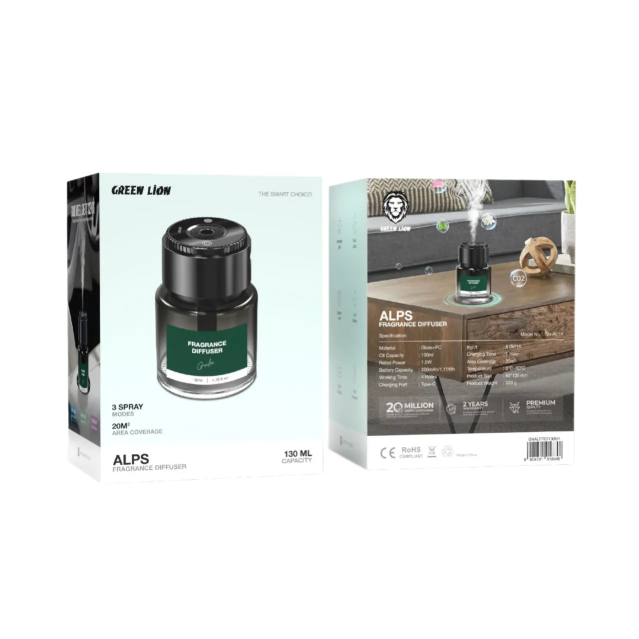 فواحة عطور جرين ليون Alps سعة 130 مل مع 3 أوضاع رش – أسود
