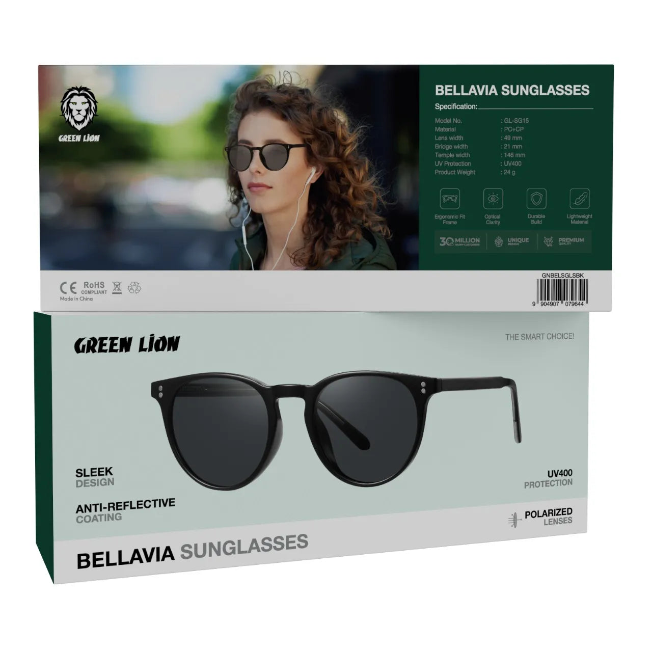 نظارة جرين ليون Bellavia المستقطبة Polarized بحماية UV400 – أسود