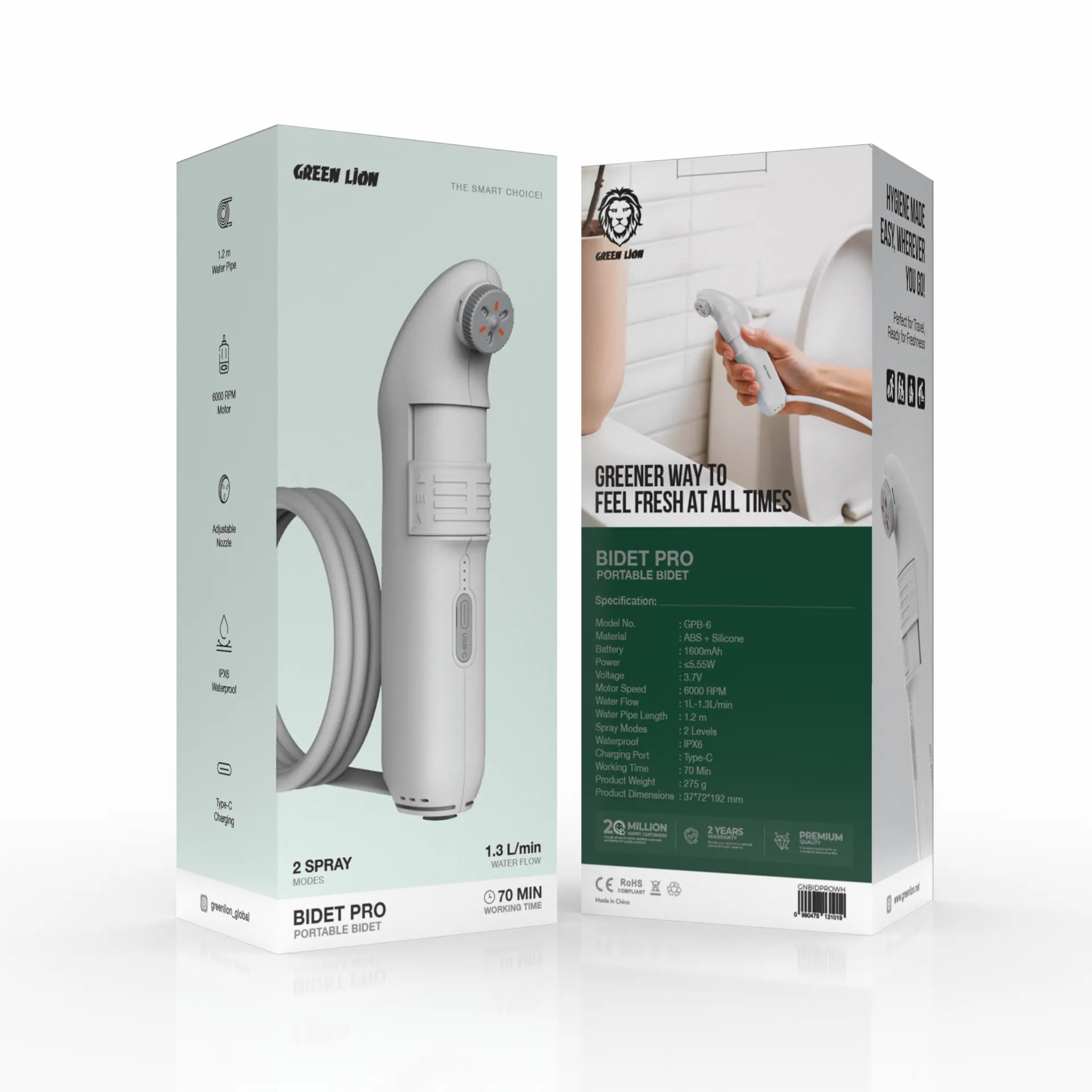 شطاف جرين ليون Bidet Pro المحمول بوضعي رش وبطارية قابلة للشحن – أبيض