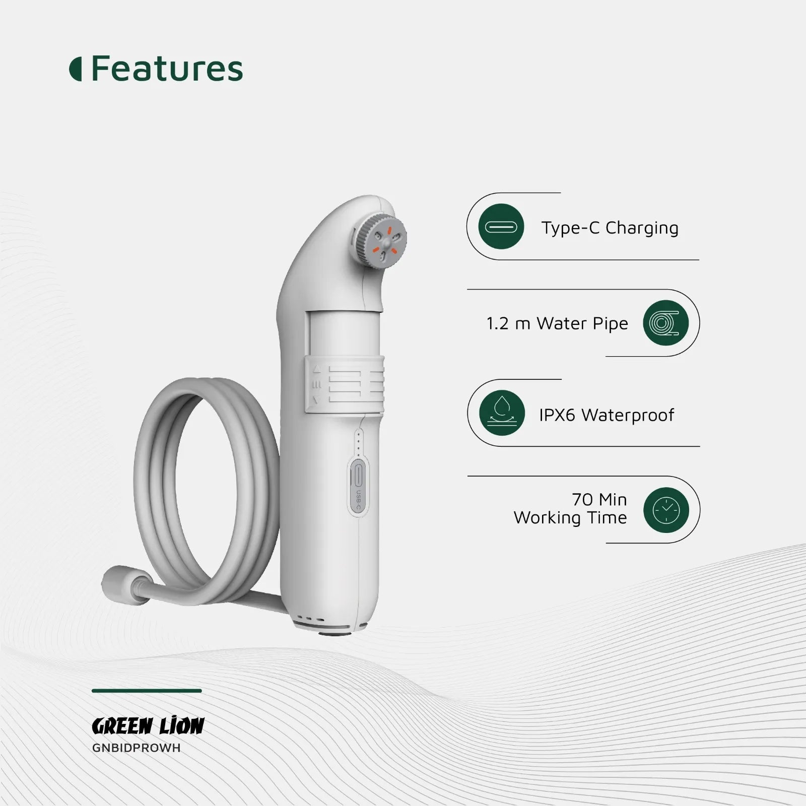 شطاف جرين ليون Bidet Pro المحمول بوضعي رش وبطارية قابلة للشحن – أبيض