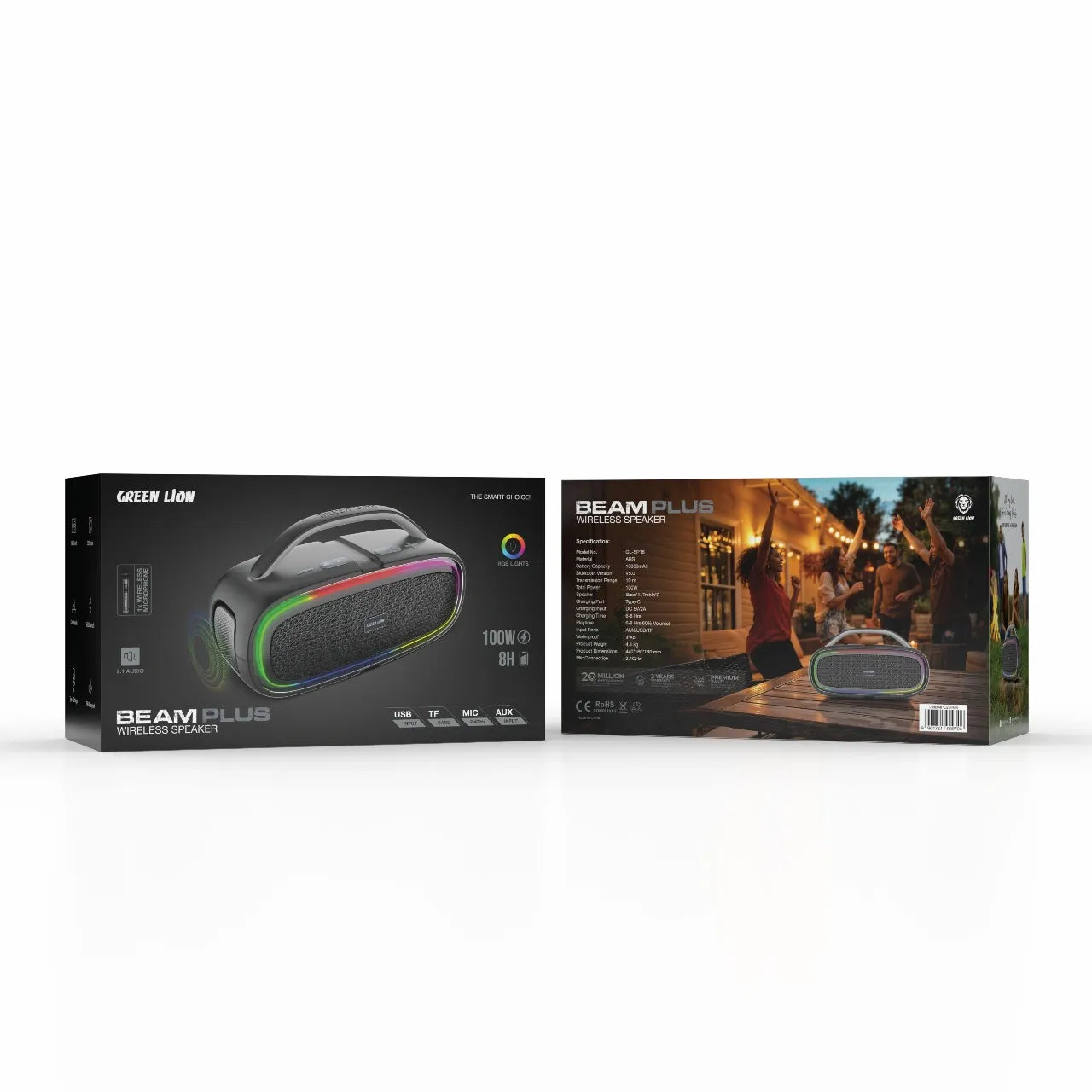 Green Lion Beam Plus Wireless Speaker – Portable Bluetooth Speaker with RGB Lights – Black