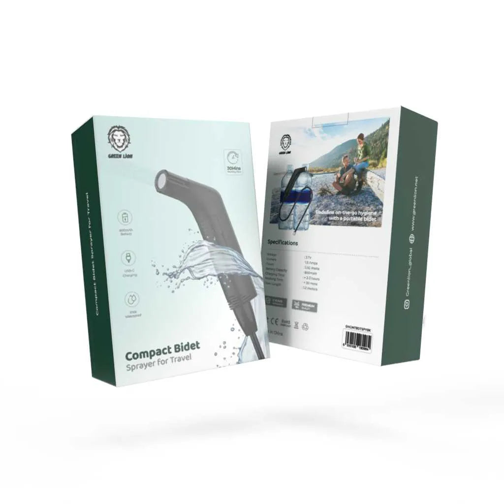 رشاش شطاف Green Lion Compact Bidet المحمول للسفر مقاوم للماء IPX6 – أسود