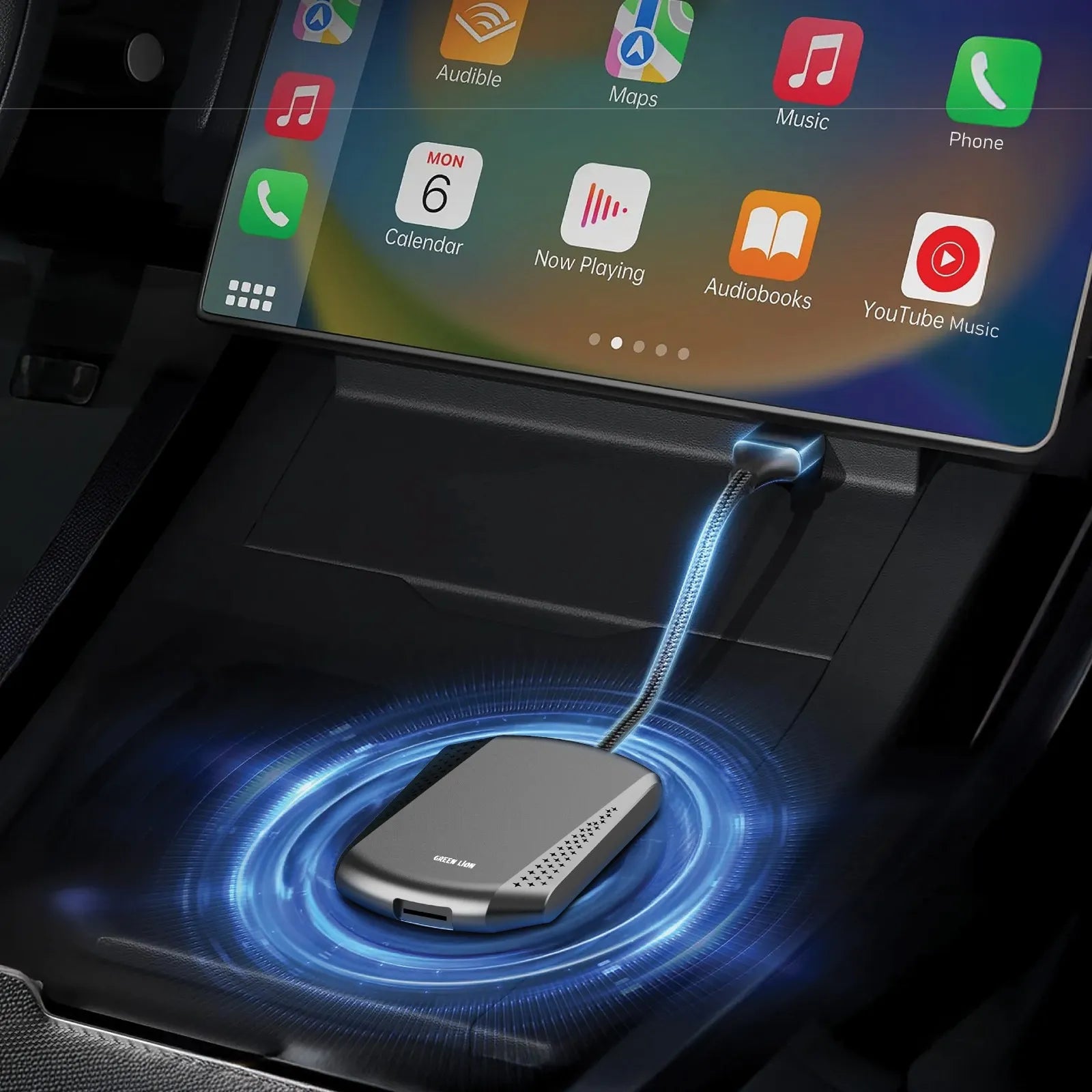 جرين ليون Green Lion محول CarPlay وAndroid Auto لاسلكي 2 في 1 – Android 14، رام 4GB، ذاكرة 64GB، WiFi ثنائي، بلوتوث