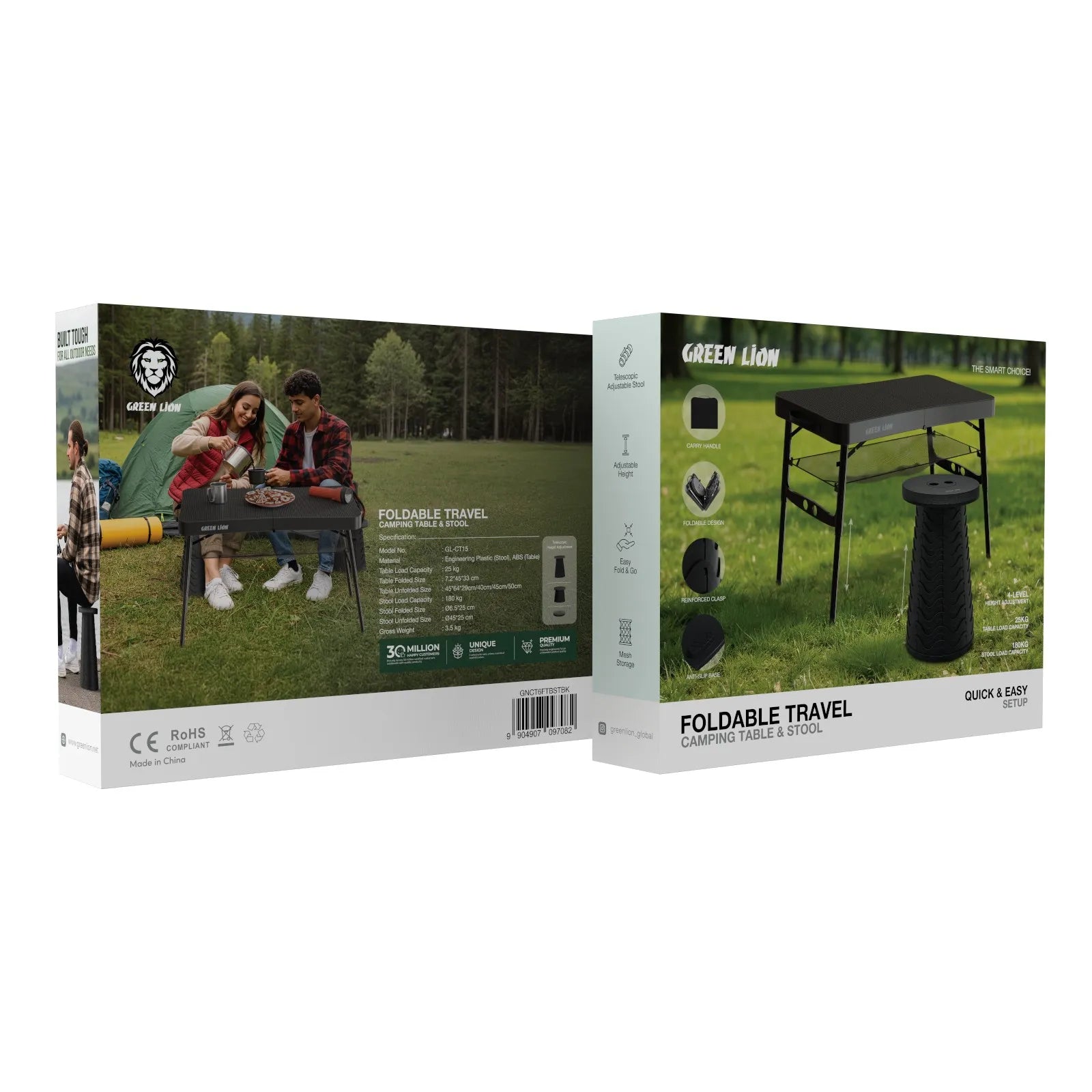 Green Lion Foldable Travel Camping Table & Stool Set – Black