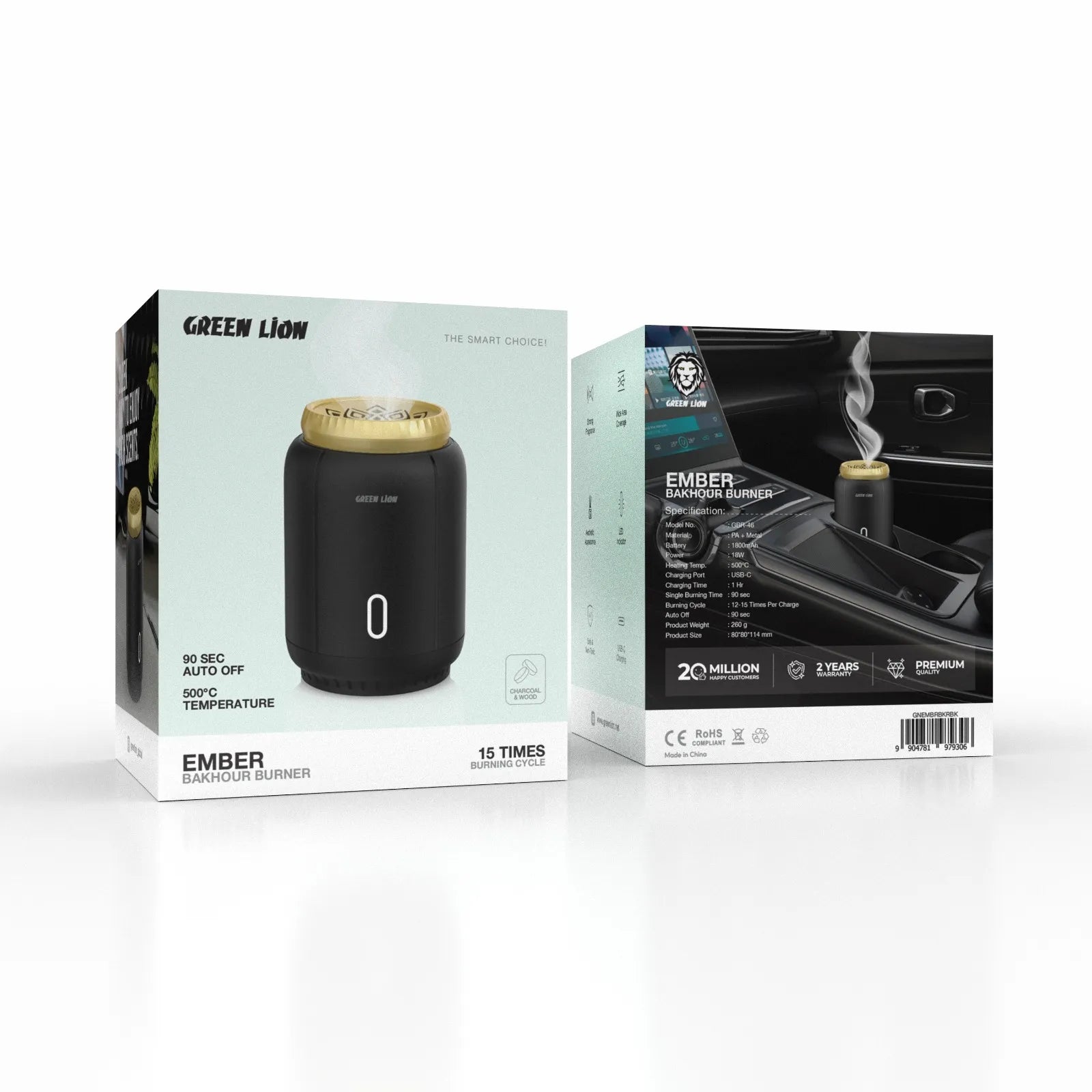 مبخرة Green Lion Ember الكهربائية المحمولة مع شحن USB-C وإيقاف تلقائي – أسود
