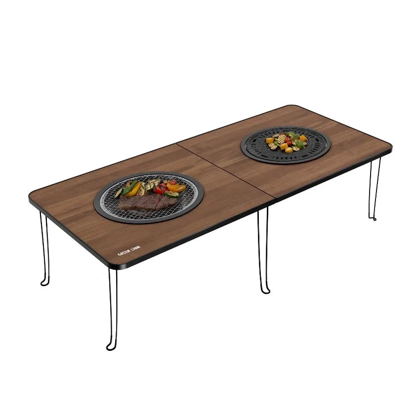 طاولة الشواء Green Lion Fold Grill Mate القابلة للطي مع شوايتين فحم – Wood Finish