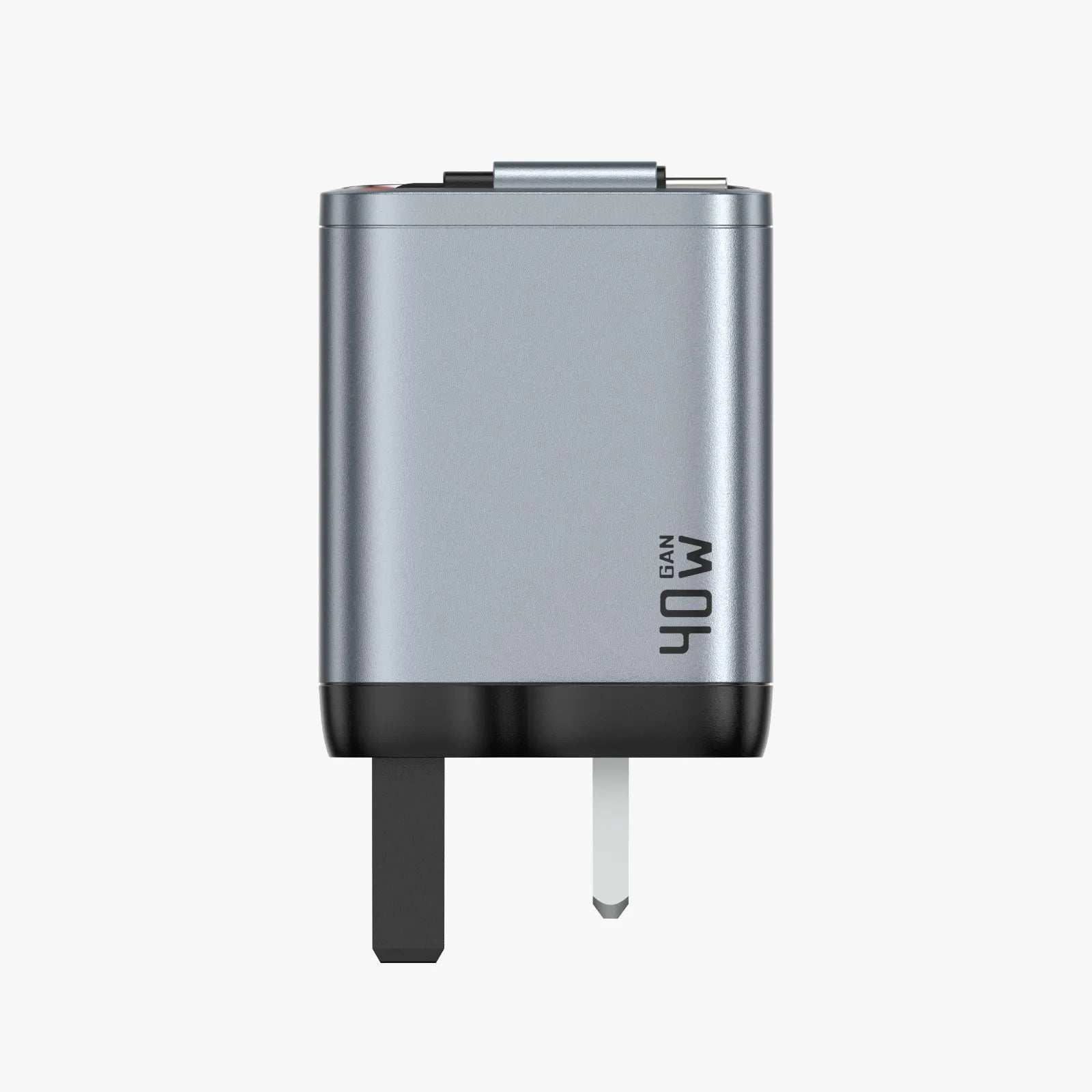 شاحن Green Lion GaNPremium 40W PD مع كابل USB-C ساحب مدمج ومنفذين – UK Plug – رمادي
