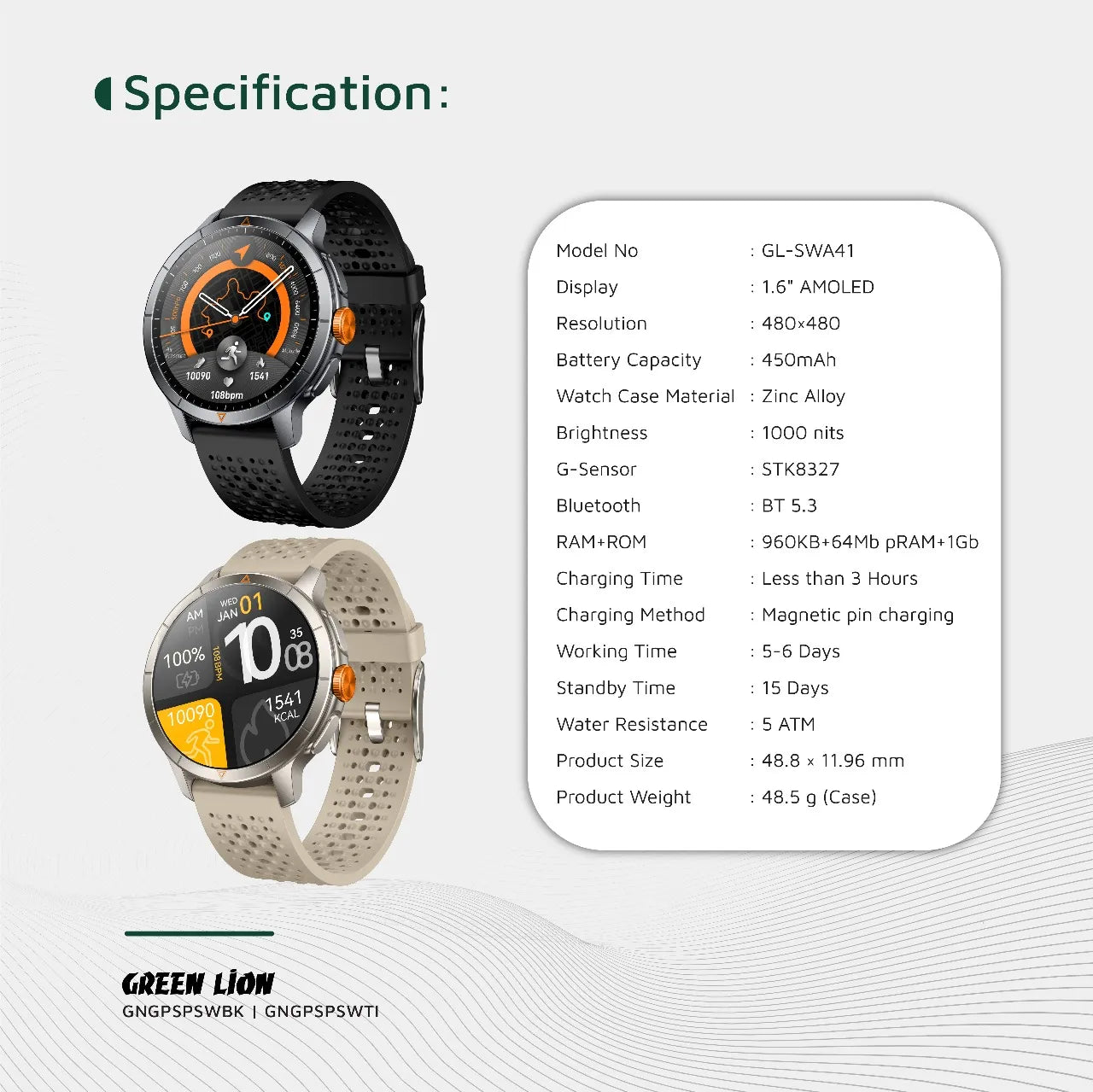Green Lion GPS Pro Smart Watch with AMOLED Display & GPS Support – Black