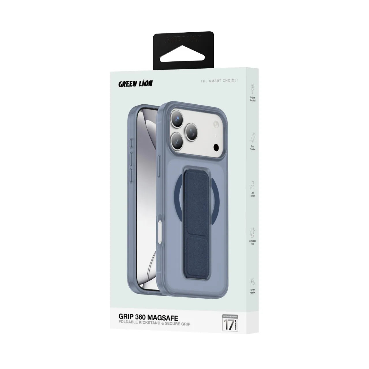 Green Lion Grip 360 MagSafe Case with Foldable Kickstand for iPhone 17 Pro Max – Blue
