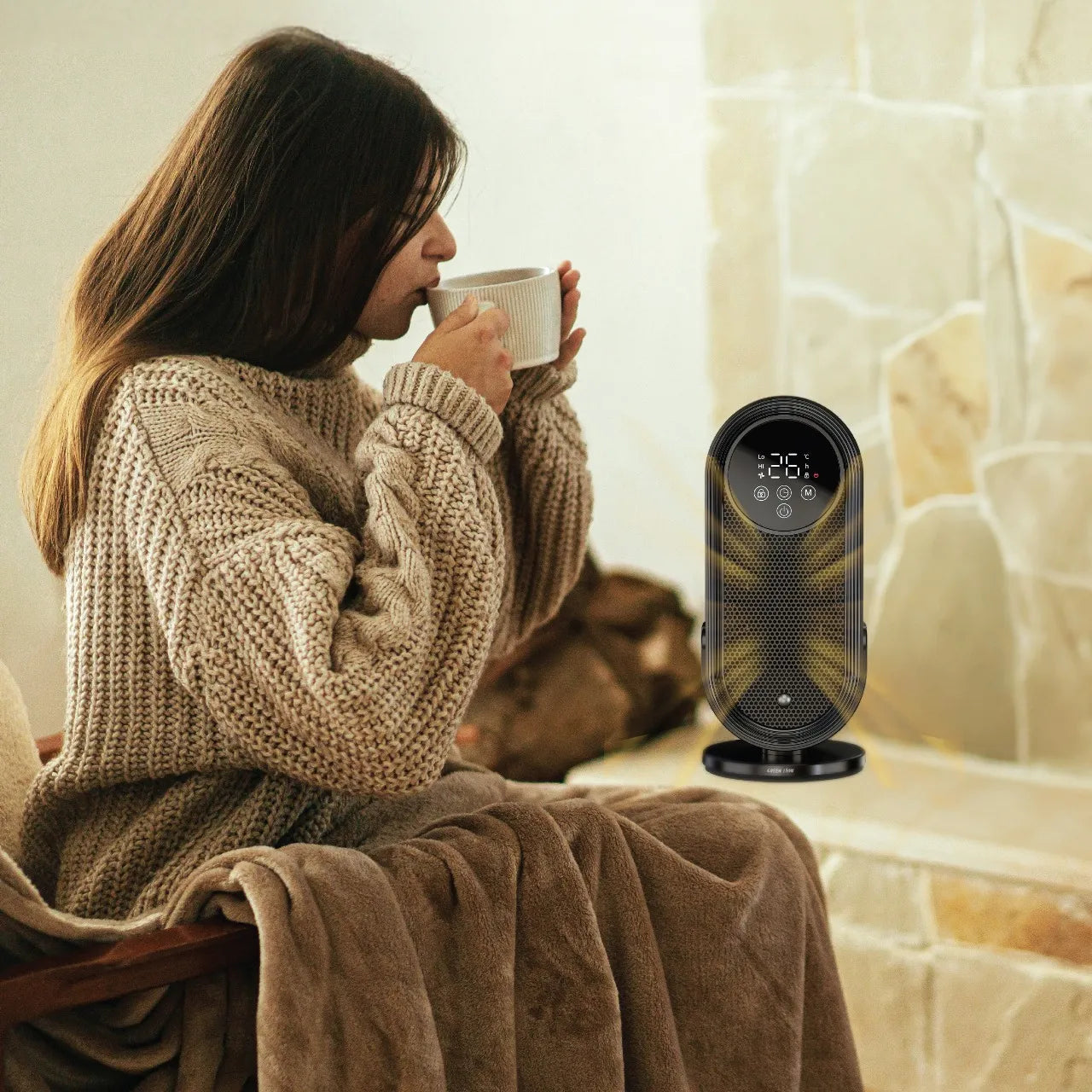 دفاية Green Lion Heater Lite سيراميك 1500W مع ريموت وتحكم ذكي – أسود