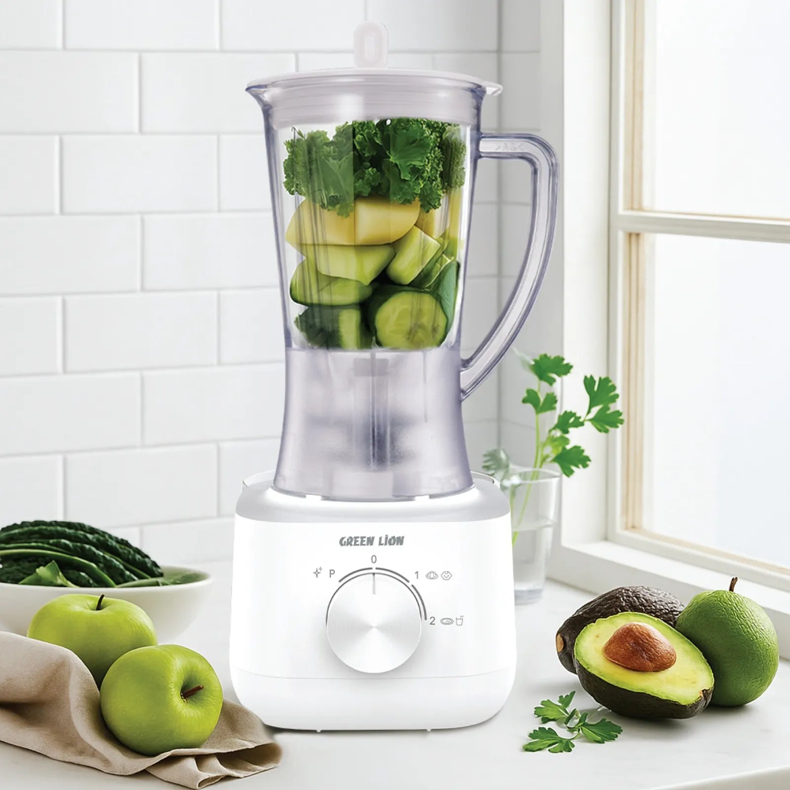 Green Lion Jet Blend Juice Blender 650W with 1L PC Jar & Grinder – White