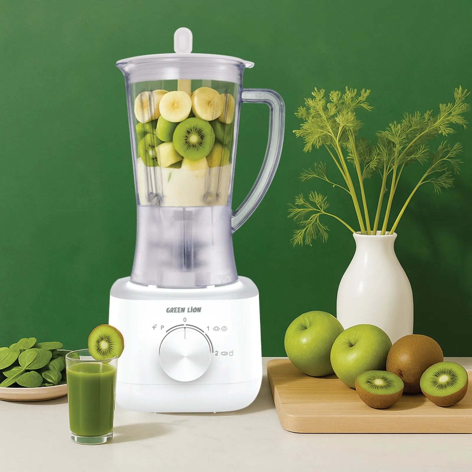 Green Lion Jet Blend Juice Blender 650W with 1L PC Jar & Grinder – White