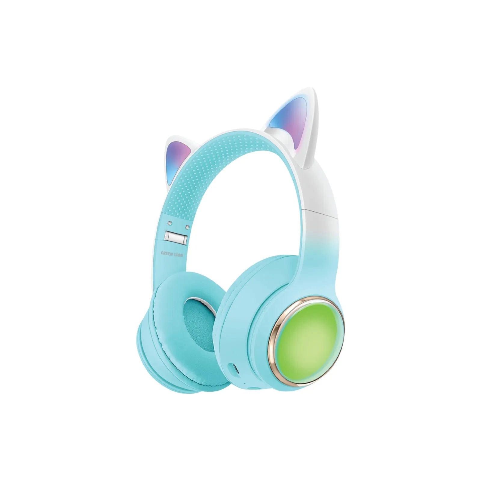 سماعات الأطفال اللاسلكية Green Lion GK-400 بتصميم Cat Ear وإضاءة RGB – أزرق / بنفسجي