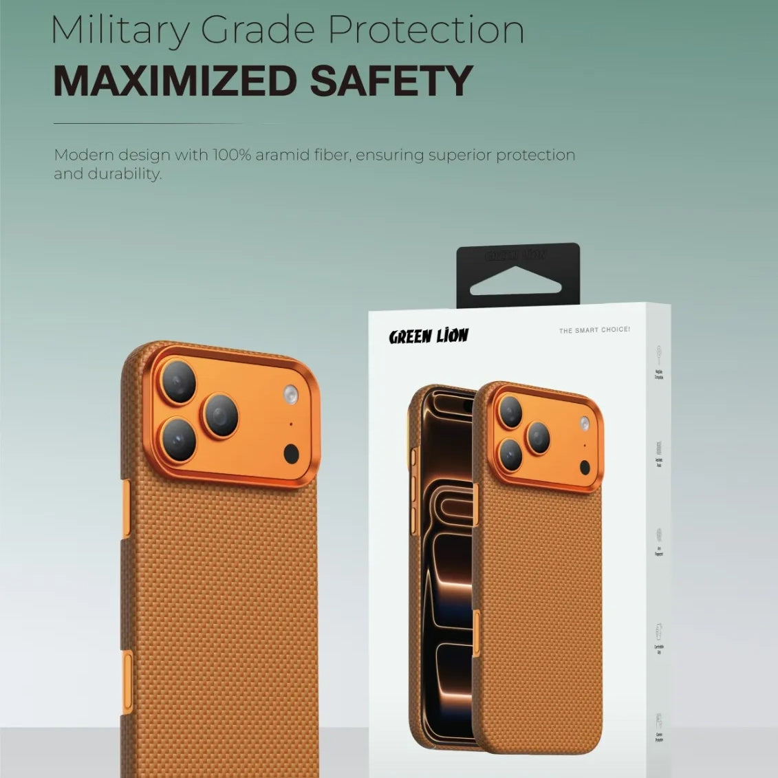كفر Green Lion Kevlar Armor MagSafe لهاتف iPhone 17 Pro Max – برتقالي