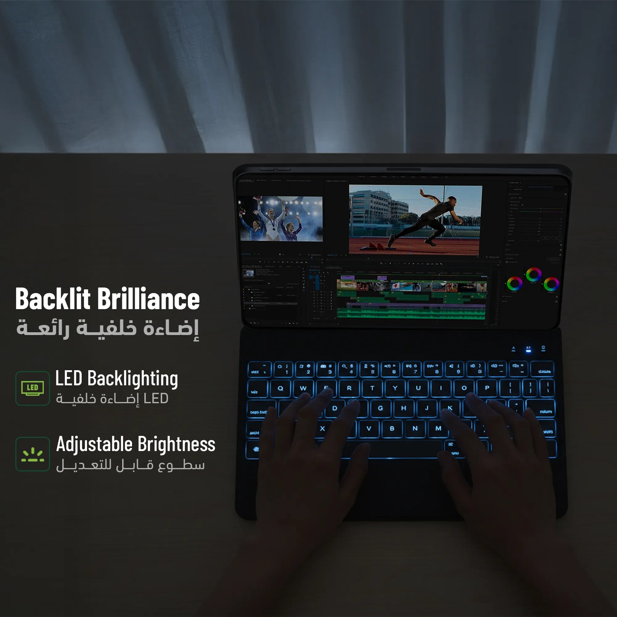 جراب Green Lion Magic Keyboard لجهاز iPad Air 13" مع كيبورد مضيء وتراك باد – أسود