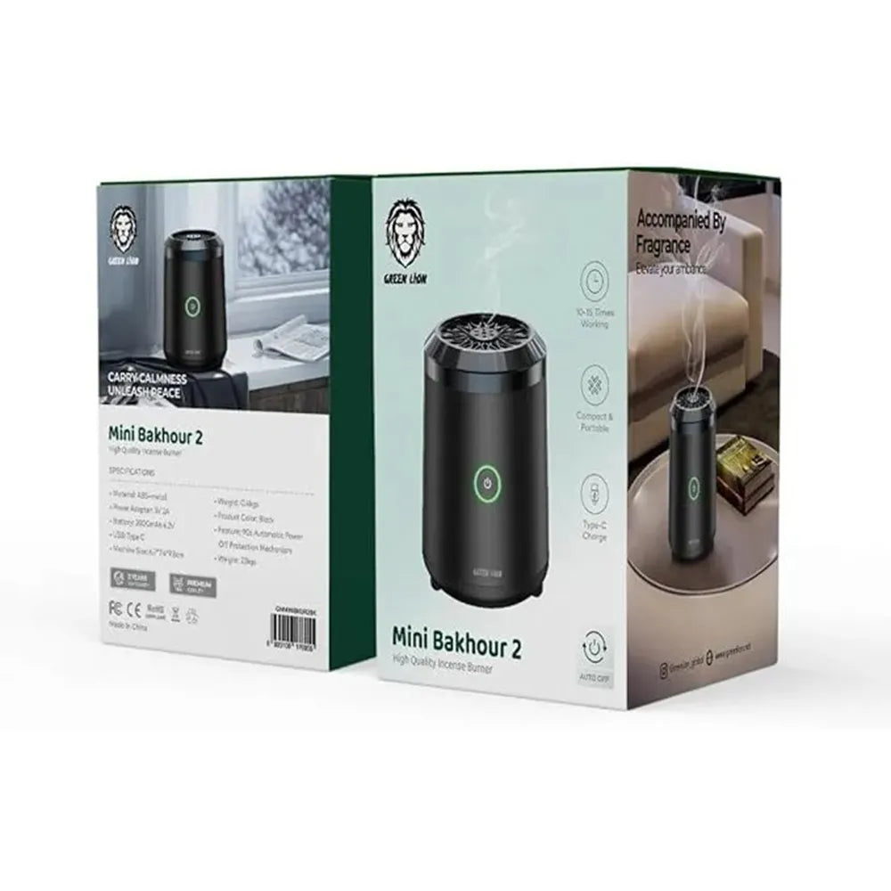 مبخرة Green Lion Mini Bakhour 2 المحمولة القابلة للشحن Type-C – أسود