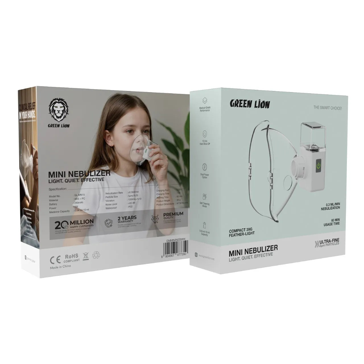 جهاز Green Lion Mini Nebulizer للاستنشاق المحمول بتقنية Mesh والقابل للشحن – أبيض