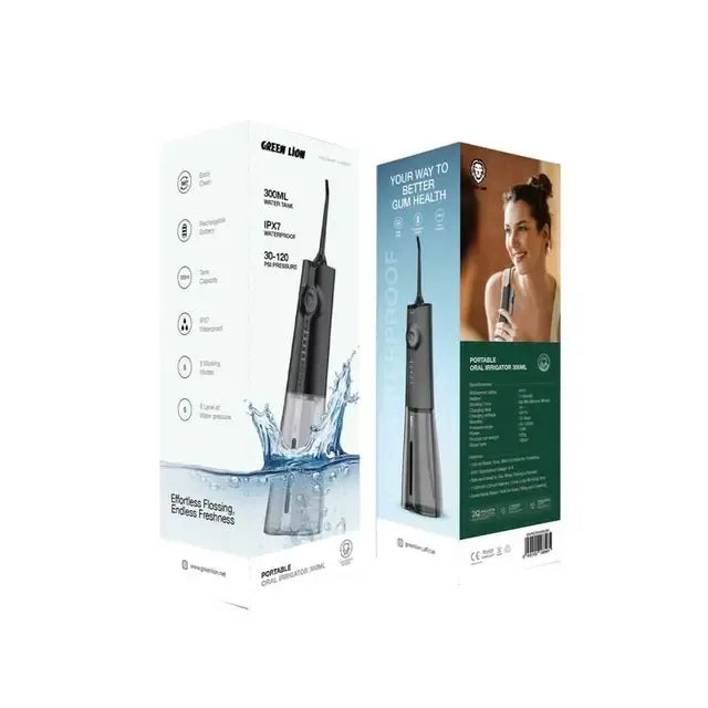 جهاز Green Lion Portable Oral Irrigator لتنظيف الأسنان بالماء 300ML مقاوم للماء IPX7 – أسود / أبيض