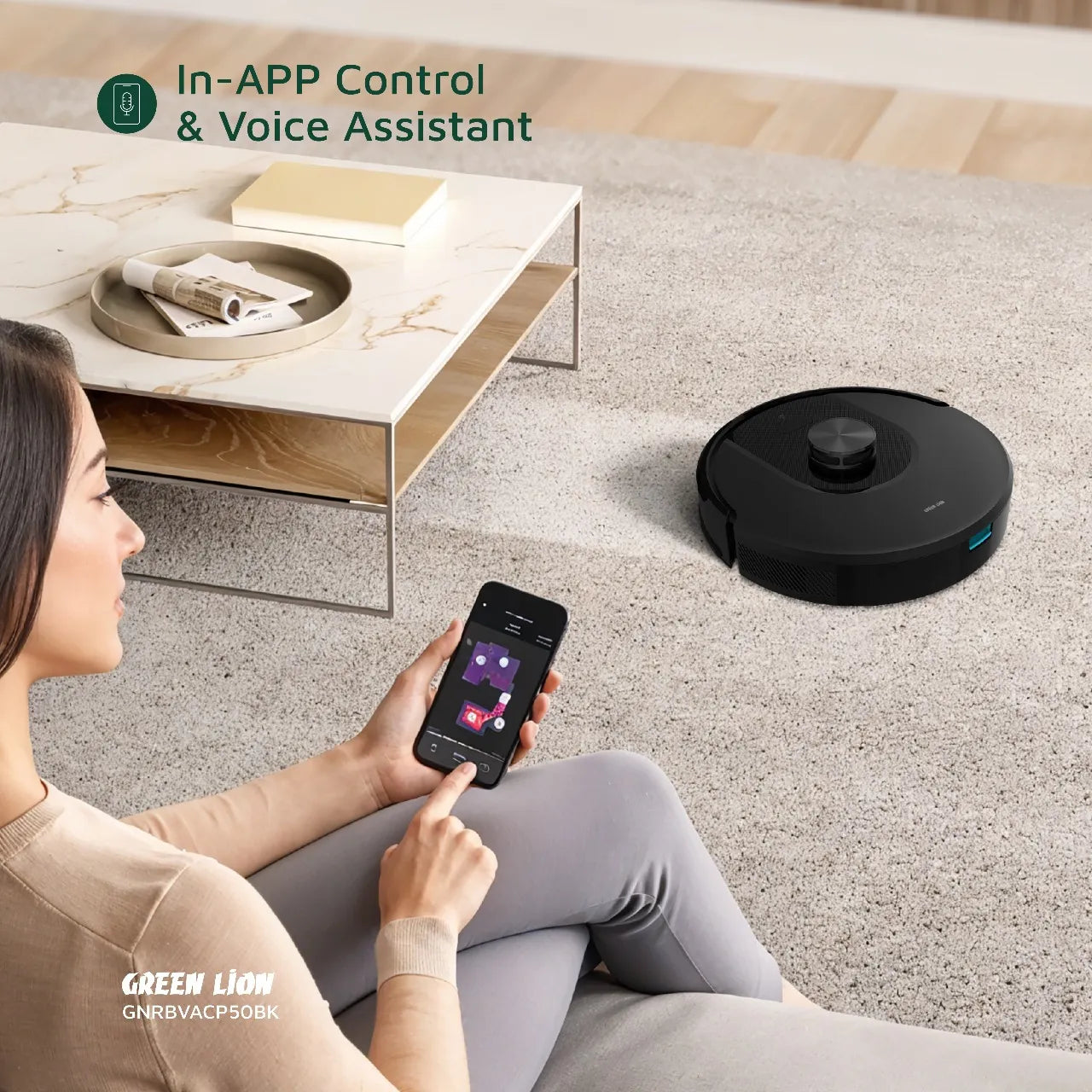 Green Lion Smart Robot Vacuum Pro with Self-Empty Dock & LiDAR Navigation – Black