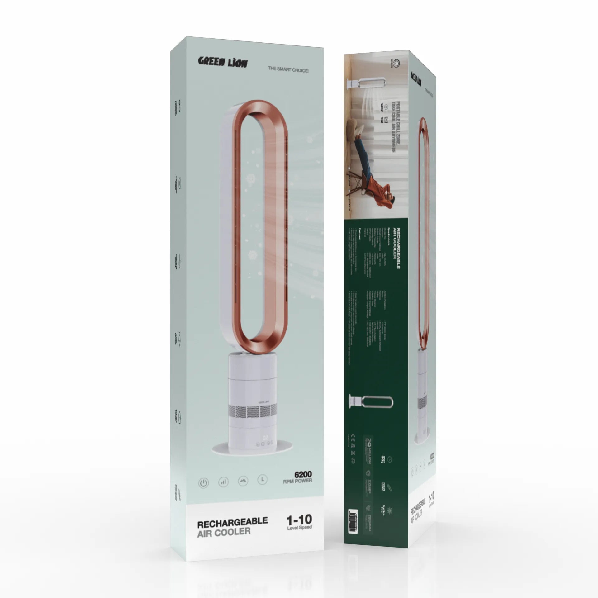 مبرد الهواء Green Lion القابل لإعادة الشحن بسرعة 1-10 ومستوى دوران 6200RPM – أبيض