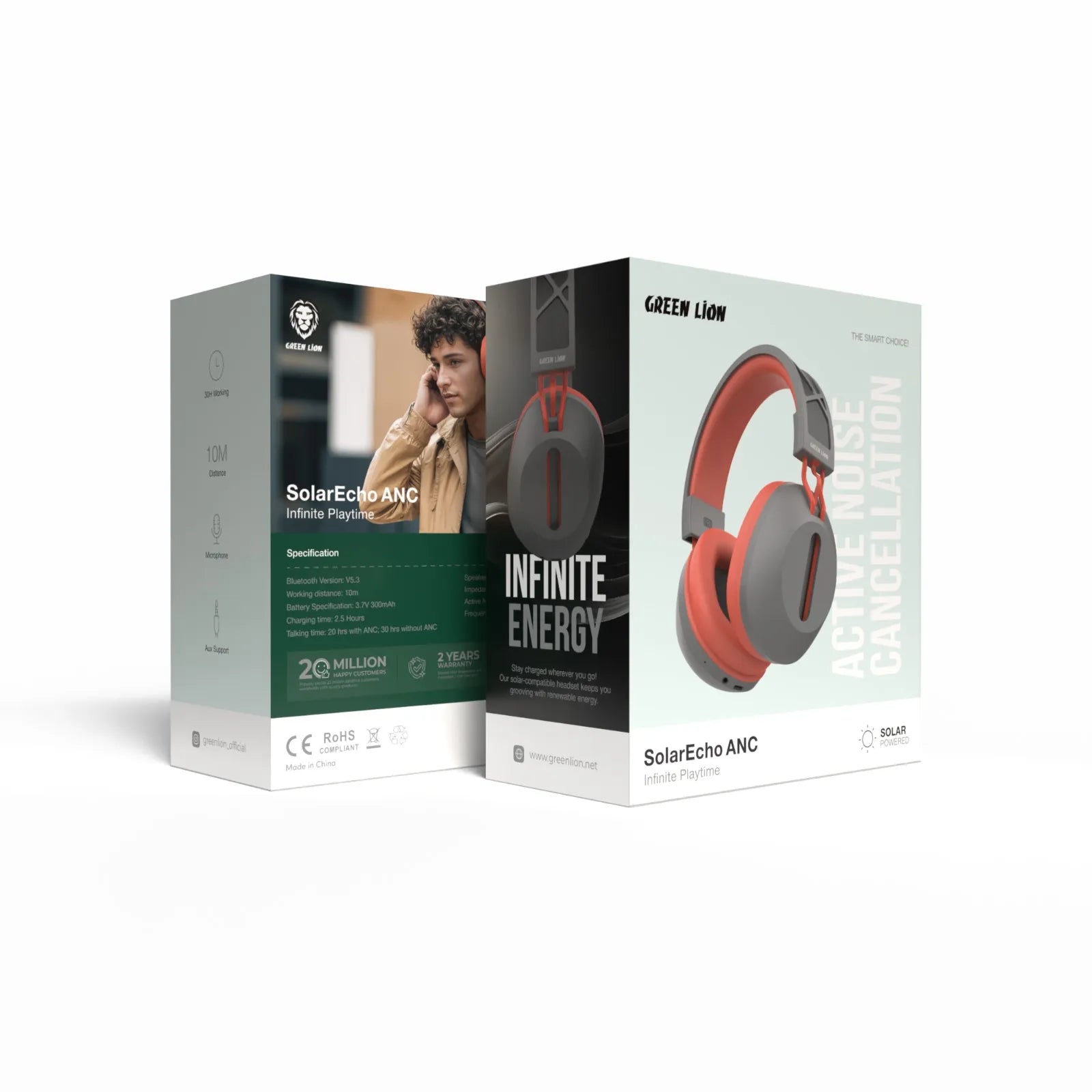 Green Lion SolarEcho ANC Wireless Headphones with Solar Charging & Active Noise Cancellation – Multiple Colors