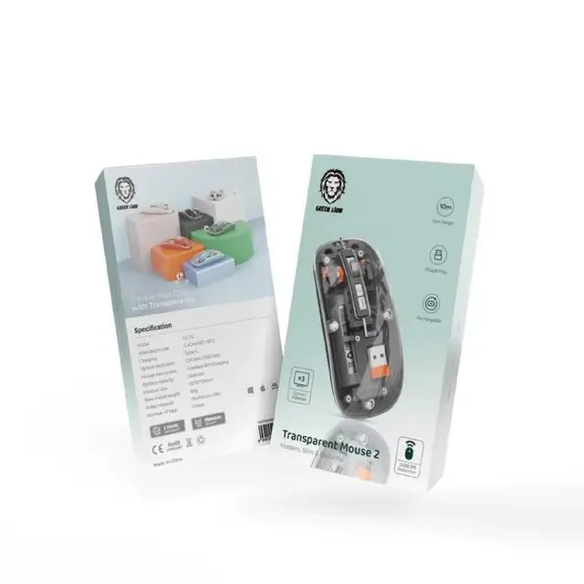 Green Lion Transparent Mouse 2 Wireless Rechargeable Silent Mouse – Grey & Pink