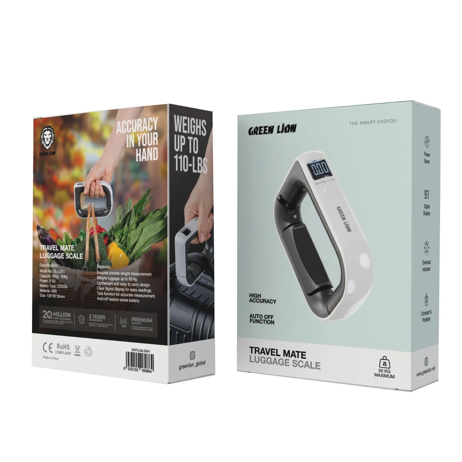 ميزان Green Lion Travel Mate الرقمي للحقائب حتى 50KG بتصميم محمول – أبيض