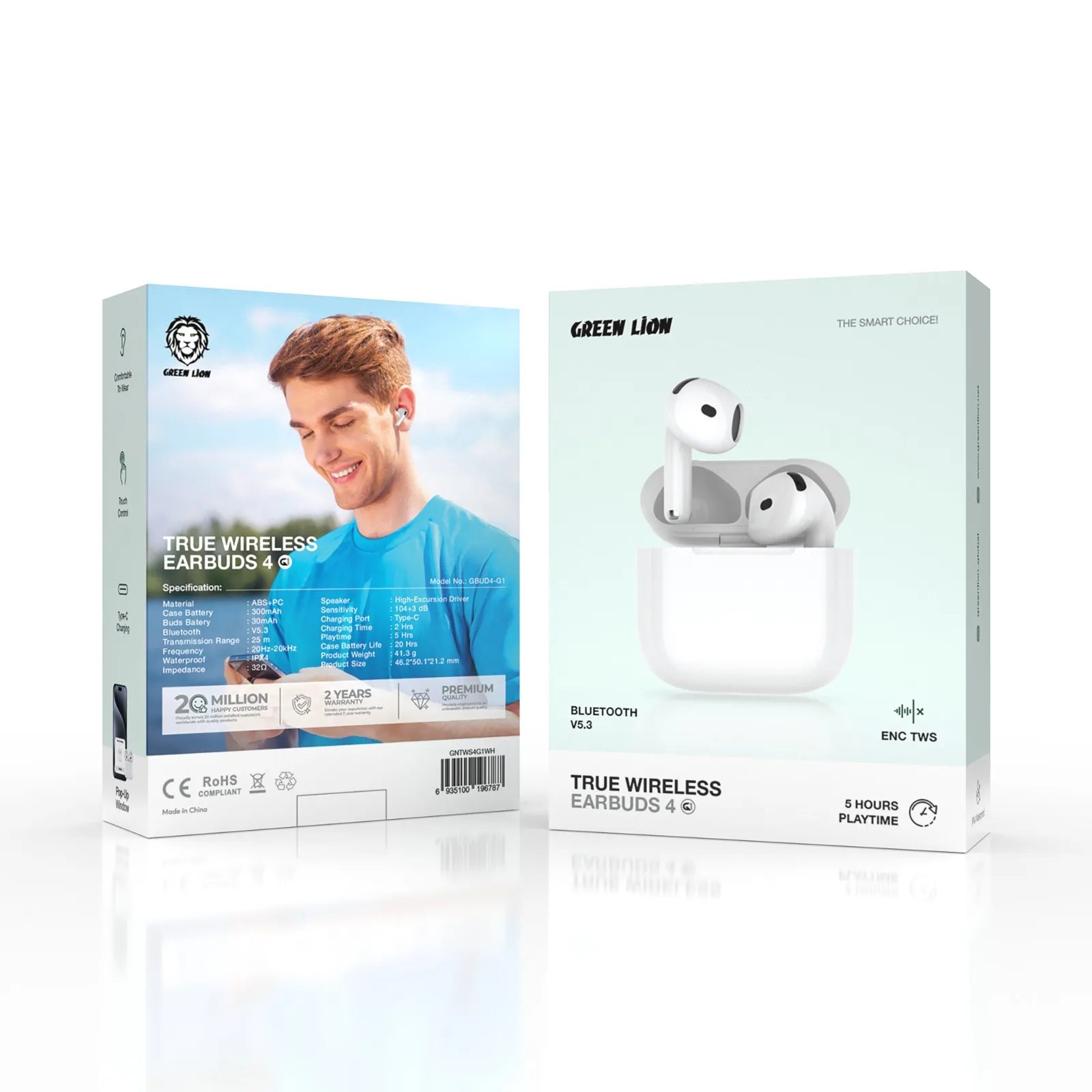 Green Lion True Wireless Earbuds 4 ENC Bluetooth 5.3 – White