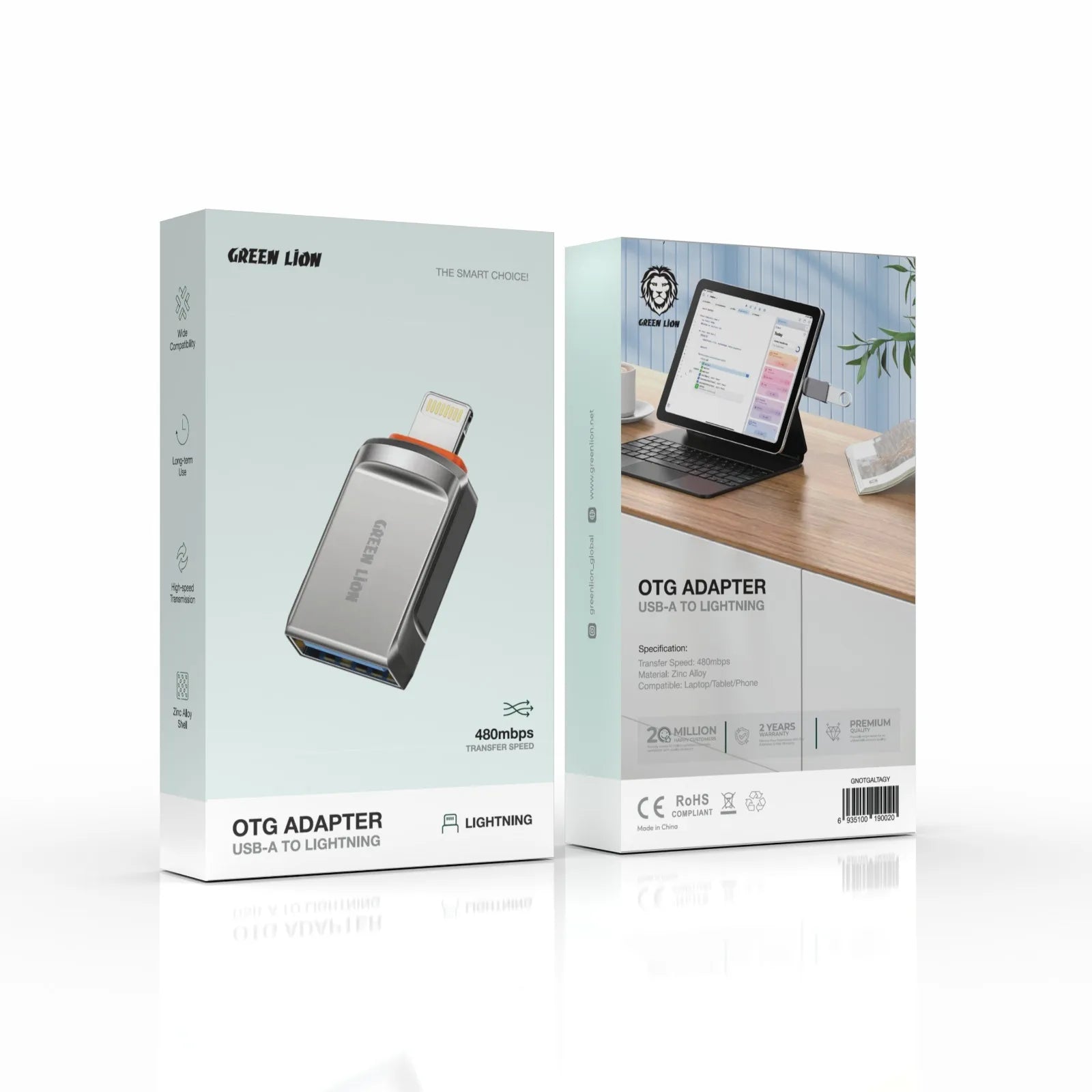 محول Green Lion OTG USB-A إلى Lightning بسرعة 480Mbps – فضي