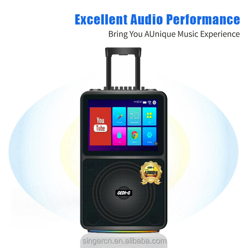 GEDI-G Portable Karaoke Party Speaker with Touch Display & Wireless Microphones – Black
