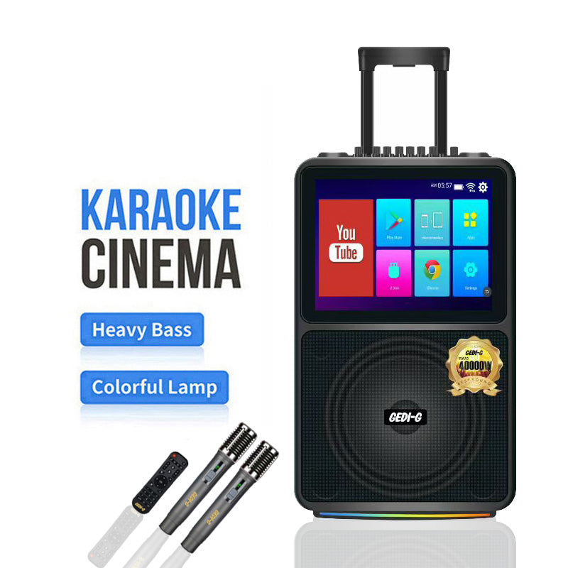 GEDI-G Portable Karaoke Party Speaker with Touch Display & Wireless Microphones – Black