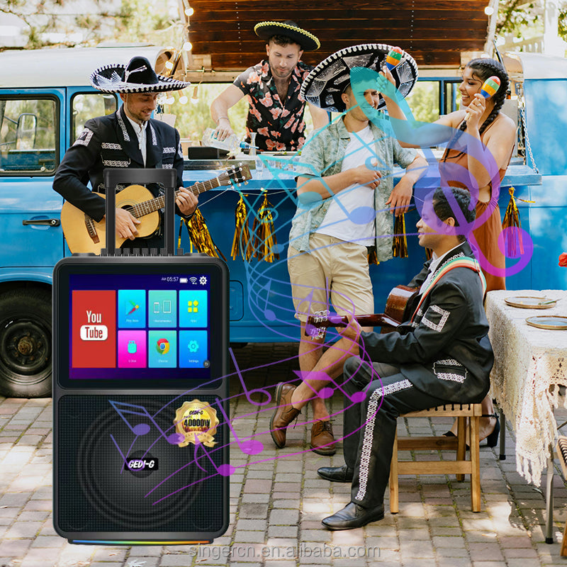 GEDI-G Portable Karaoke Party Speaker with Touch Display & Wireless Microphones – Black