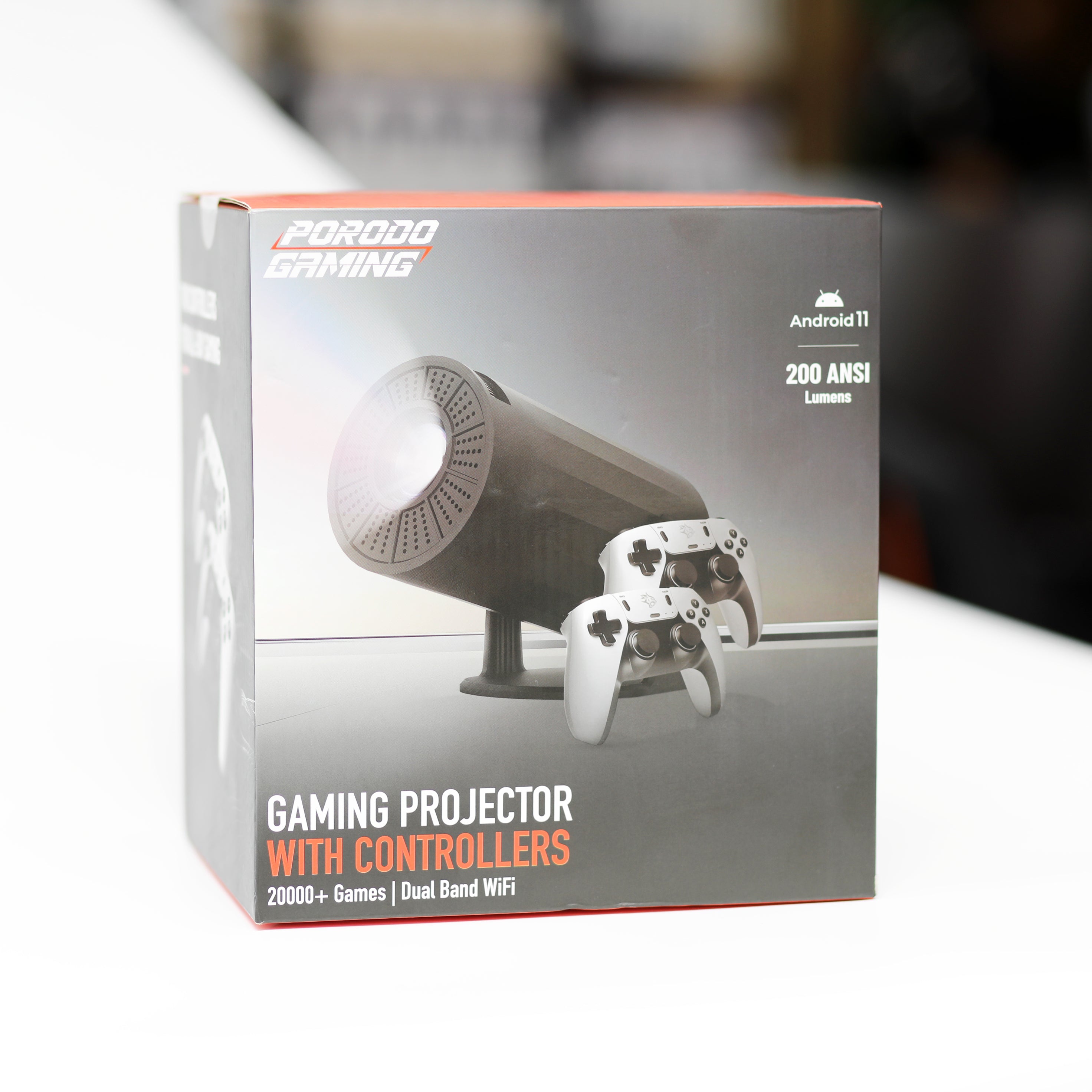 بروجكتور ألعاب Porodo Gaming مع يدَي تحكم – جهاز عرض ذكي Android 11 مع أكثر من 20,000 لعبة