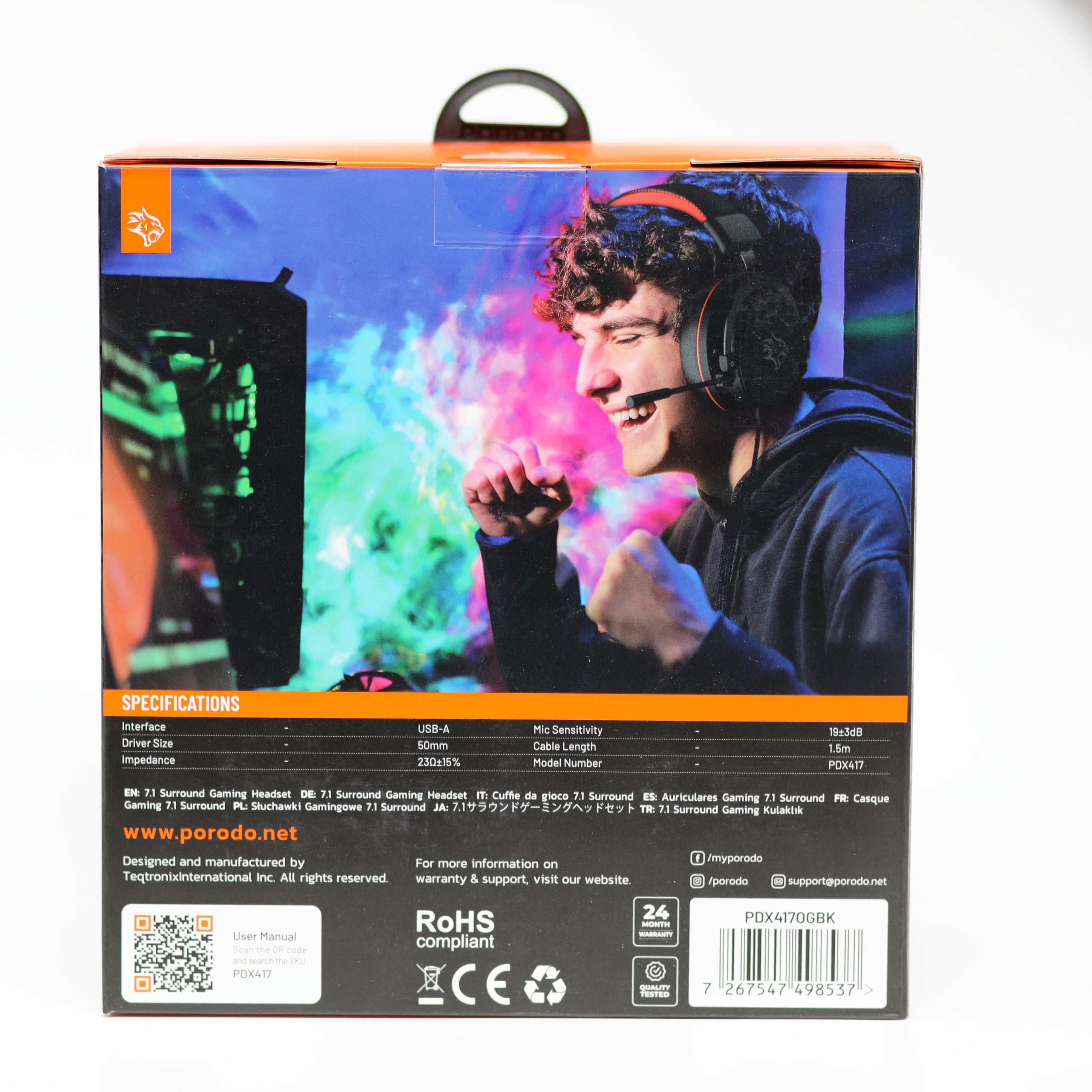 سماعة الألعاب Porodo Gaming 7.1 Surround مع إضاءة RGB