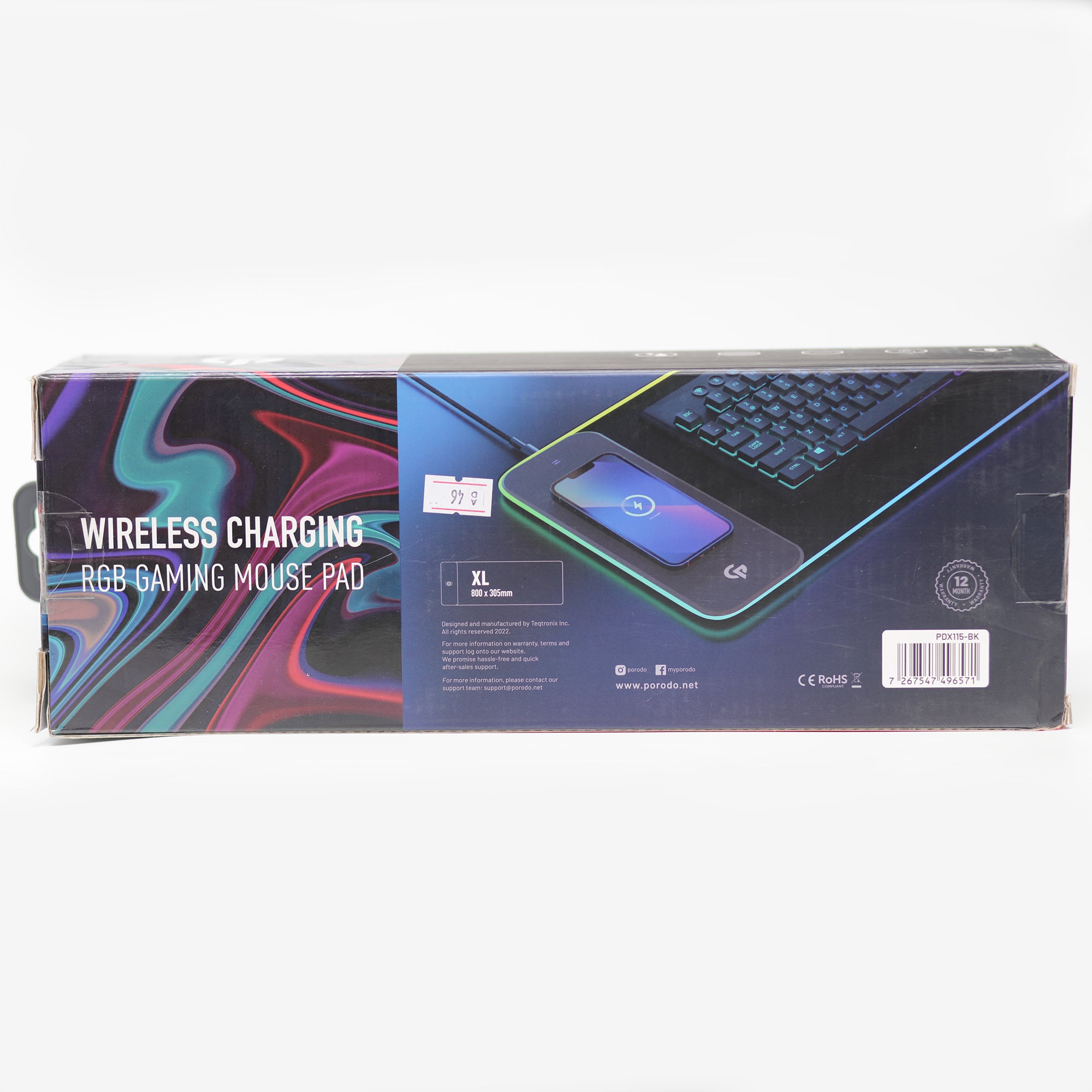 ماوس باد ألعاب Porodo Gaming XL بإضاءة RGB مع شحن لاسلكي 15W